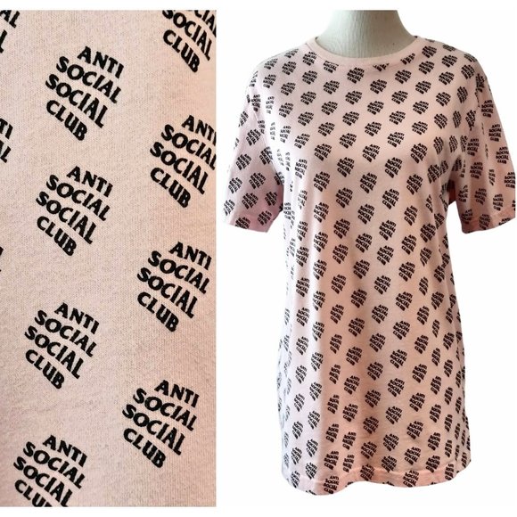 Anti Social Social Club Unisex Pink All Over You Logo Crew Neck T-Shirt Top S - Picture 1 of 8